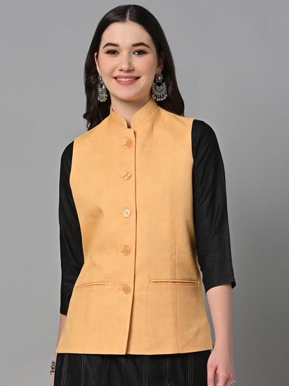 Vastraa Fusion Solid Indian Traditional Ethnic Waistcoat Festive Cotton Nehru Jacket for Women