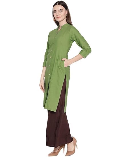 Vastraa Fusion Women's Pure Cotton Solid Button Kurti