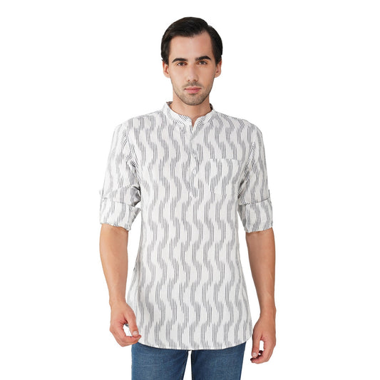 Vastraa Fusion Ikat Pattern Short Kurta For Men