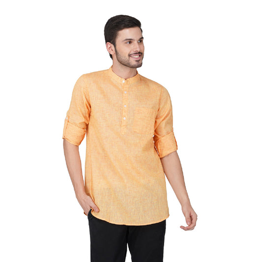 Vastraa Fusion Khadi Short Kurta For Men Casual Solid Pattern Short Kurta