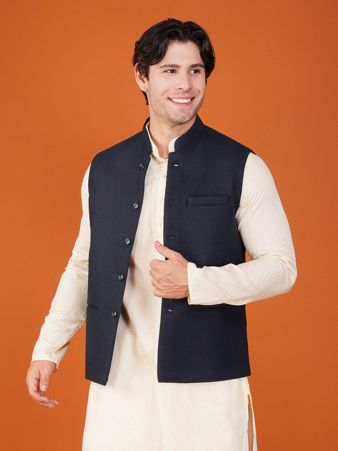 Vastraa Fusion Men's Traditional Woolen Nehru Jacket Modi Waistcoat