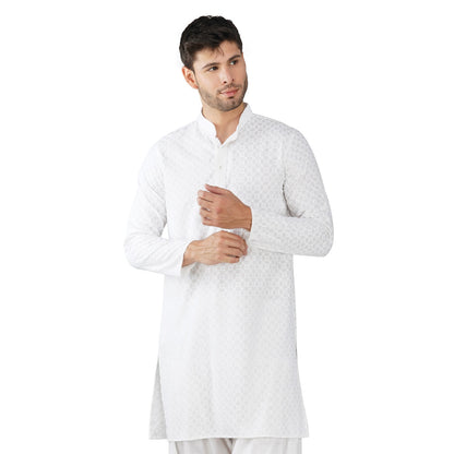 Kurta For Men Rayon Sequence Chikankari Embroidery Kurta