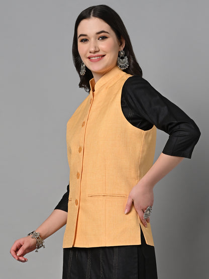 Vastraa Fusion Solid Indian Traditional Ethnic Waistcoat Festive Cotton Nehru Jacket for Women