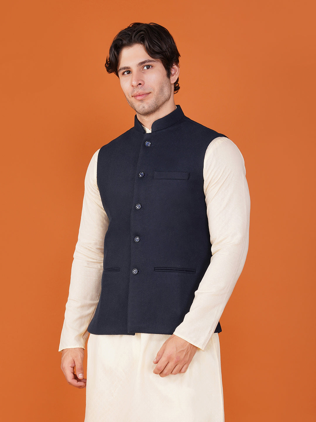 Vastraa Fusion Men's Traditional Woolen Nehru Jacket Modi Waistcoat
