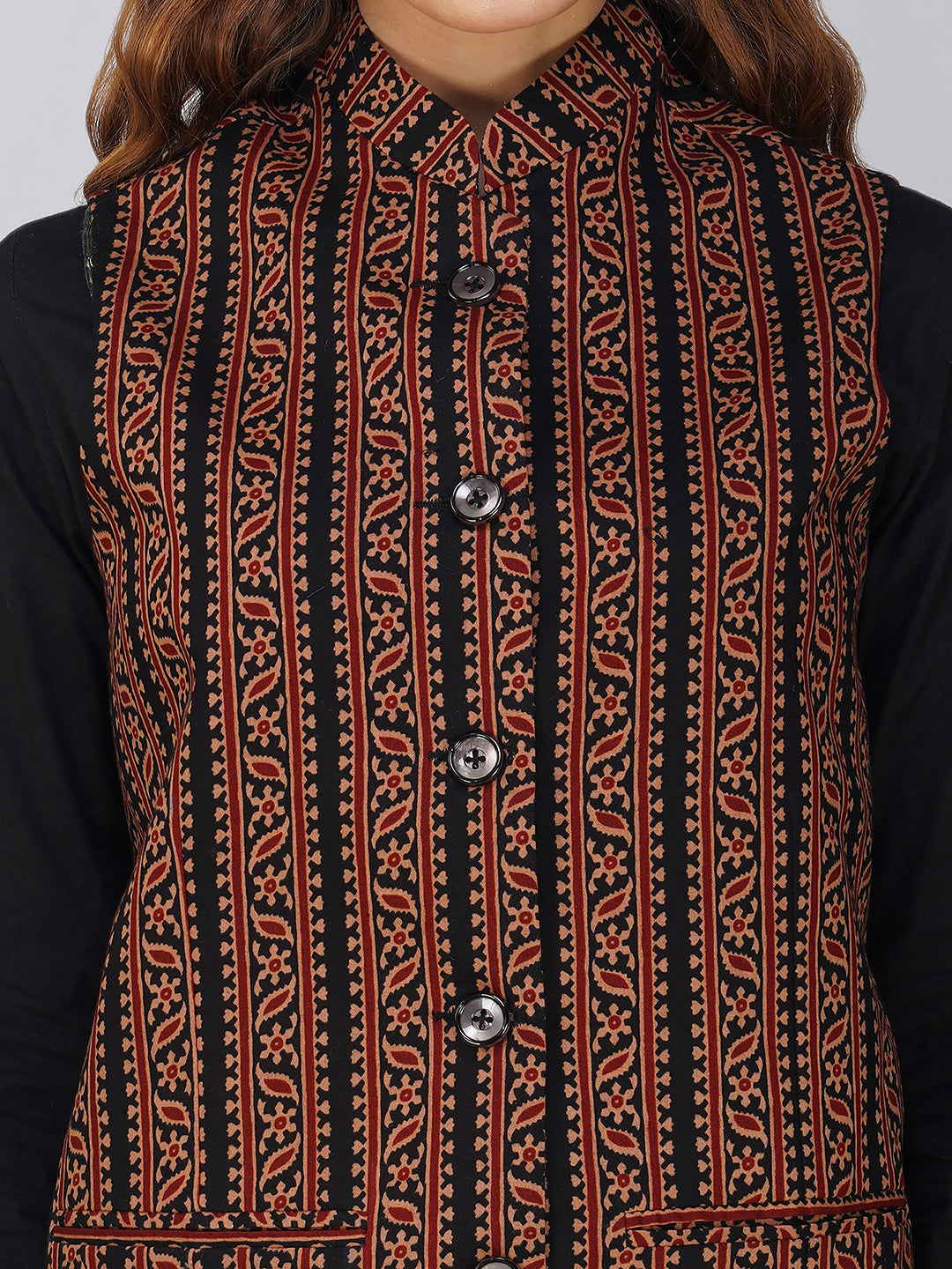 Ladies Modi Jacket / Waistcoat - Printed Look Designer Patterns - Cotton Nehru Jacket