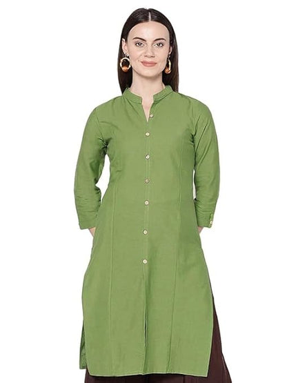 Vastraa Fusion Women's Pure Cotton Solid Button Kurti
