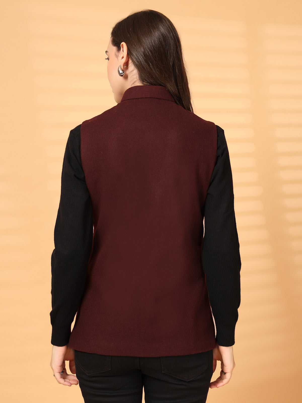 Vastraa Fusion Solid Indian Traditional Ethnic Waistcoat Festive Woolen Nehru Jacket for Women