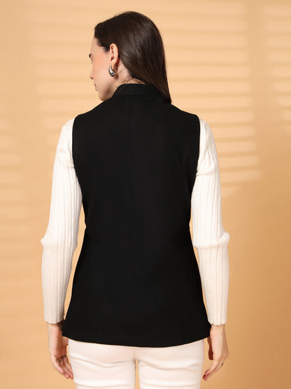 Vastraa Fusion Solid Indian Traditional Ethnic Waistcoat Festive Woolen Nehru Jacket for Women