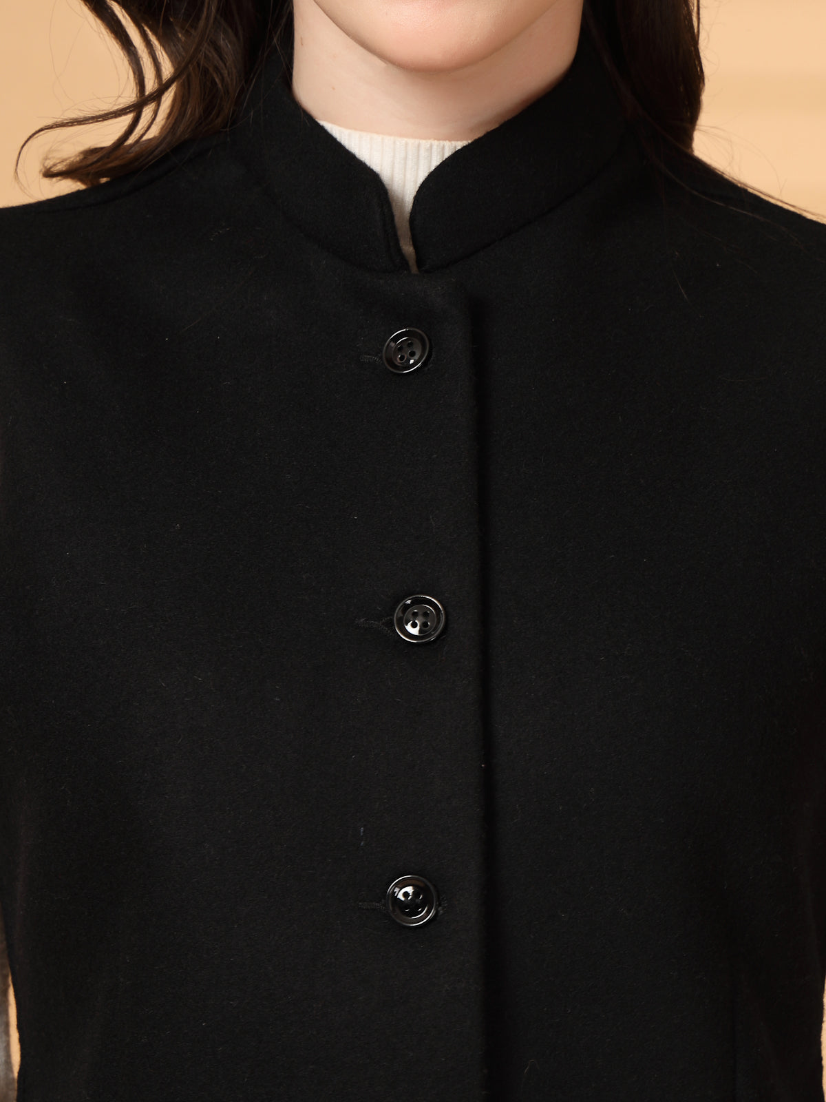 Vastraa Fusion Solid Indian Traditional Ethnic Waistcoat Festive Woolen Nehru Jacket for Women