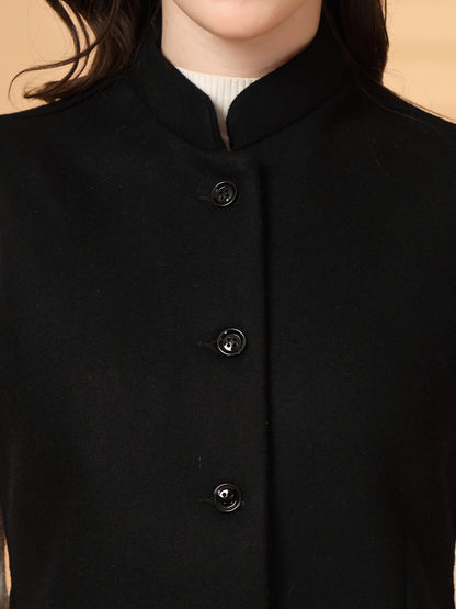 Vastraa Fusion Solid Indian Traditional Ethnic Waistcoat Festive Woolen Nehru Jacket for Women