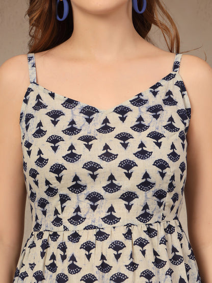 Vastraa Fusion Women Casual Printed Cotton Dress with 2 Pocket and Sleeveless Design