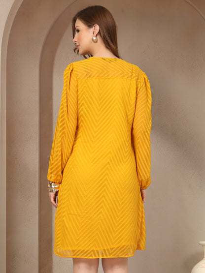 Vastraa Fusion Women's Georgette A-Line Dress with Cotton Lining Chevron Pattern