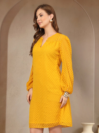 Vastraa Fusion Women's Georgette A-Line Dress with Cotton Lining Chevron Pattern