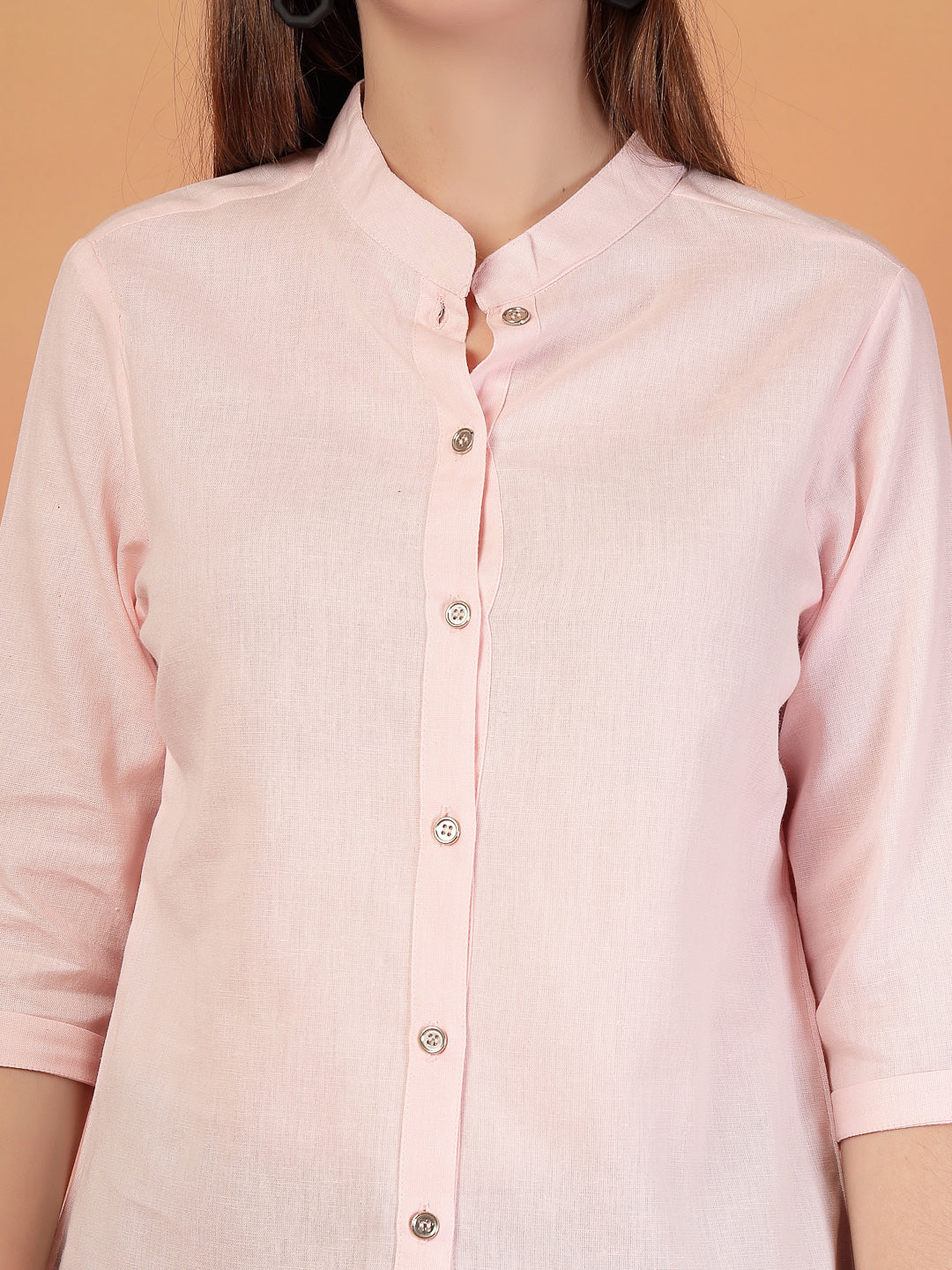 Vastraa Fusion Women's Solid Mandarin Collar 3/4 Sleeve Casual Shirt Lightweight Cotton Top