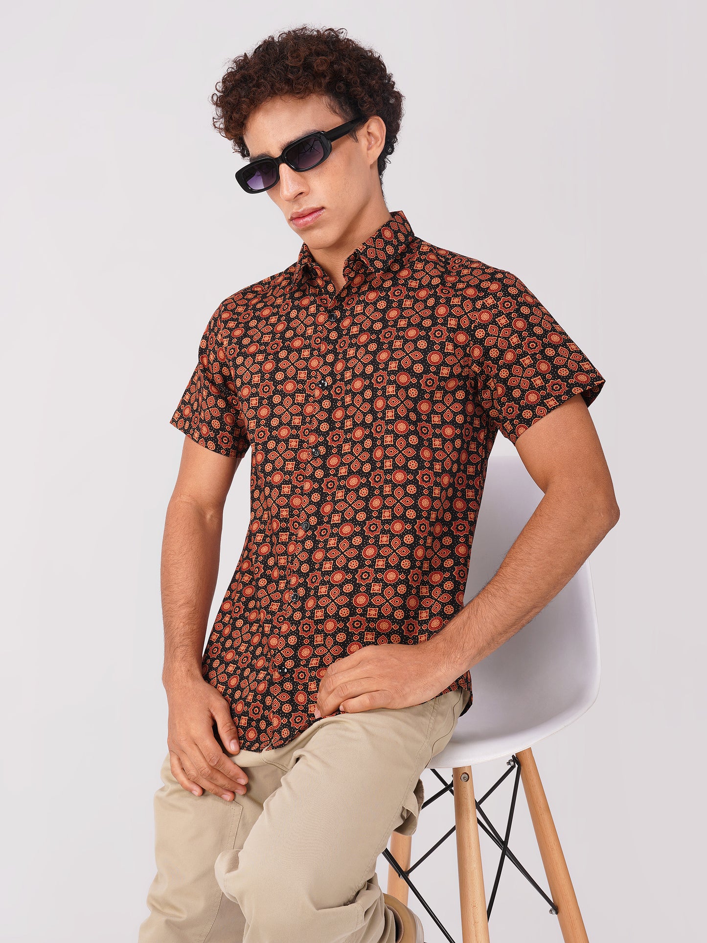 Vastraa Fusion Men's Block Print Cotton Summer Shirt