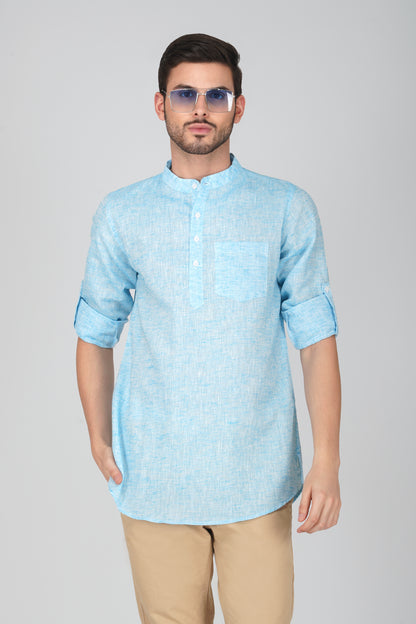 Vastraa Fusion Khadi Short Kurta For Men Casual Solid Pattern Short Kurta