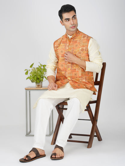 Men's Digital Printed - Mango Silk Nehru Jacket Ladies Modi Jacket / Waistcoat