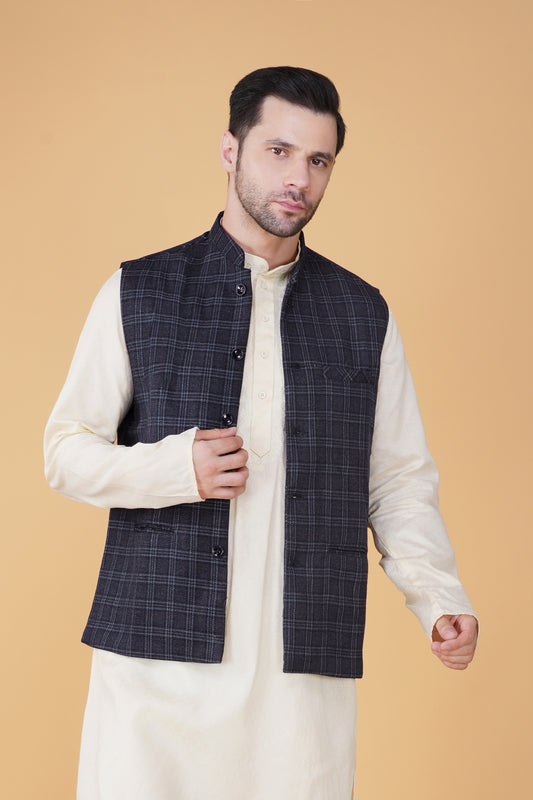 Vastraa Fusion Men's Traditional Woolen Nehru Jacket Modi Waistcoat
