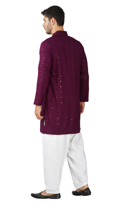 Kurta For Men Rayon Sequence Chikankari Embroidery Kurta