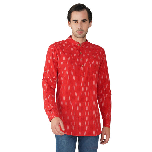 Vastraa Fusion Ikat Pattern Short Kurta For Men