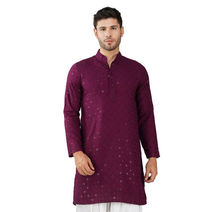 Kurta For Men Rayon Sequence Chikankari Embroidery Kurta