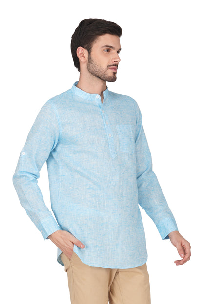 Vastraa Fusion Khadi Short Kurta For Men Casual Solid Pattern Short Kurta