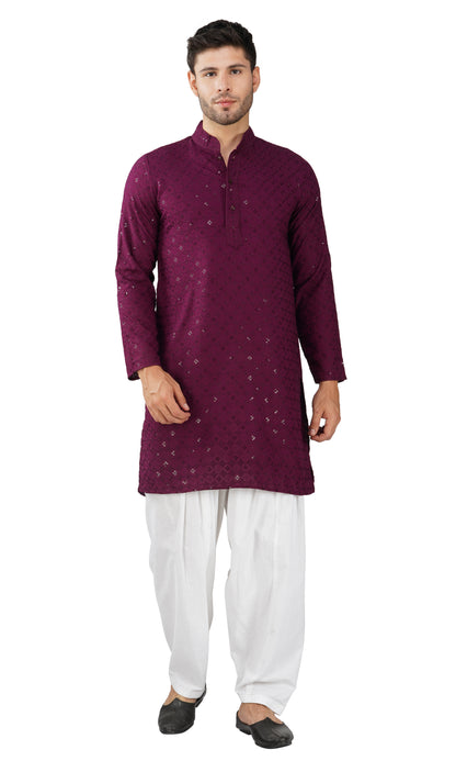 Kurta For Men Rayon Sequence Chikankari Embroidery Kurta