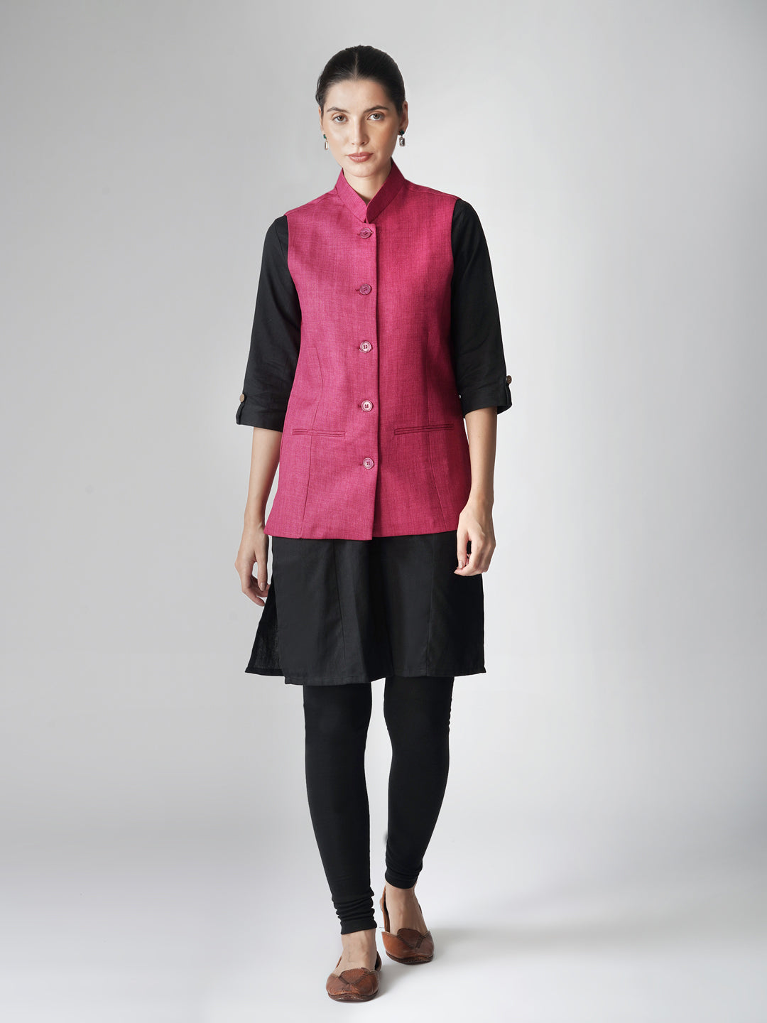 Vastraa Fusion Solid Indian Traditional Ethnic Waistcoat Festive Nehru jacket for Women