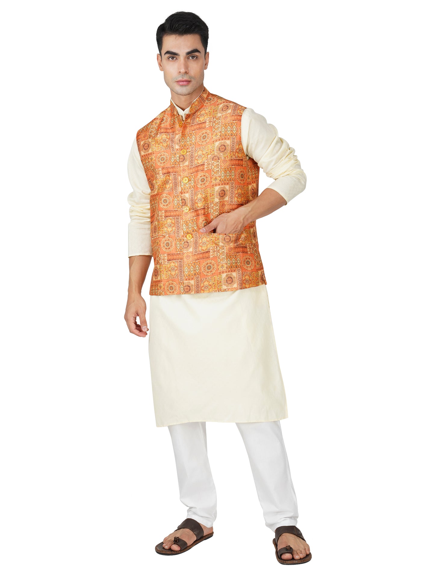 Men's Digital Printed - Mango Silk Nehru Jacket Ladies Modi Jacket / Waistcoat