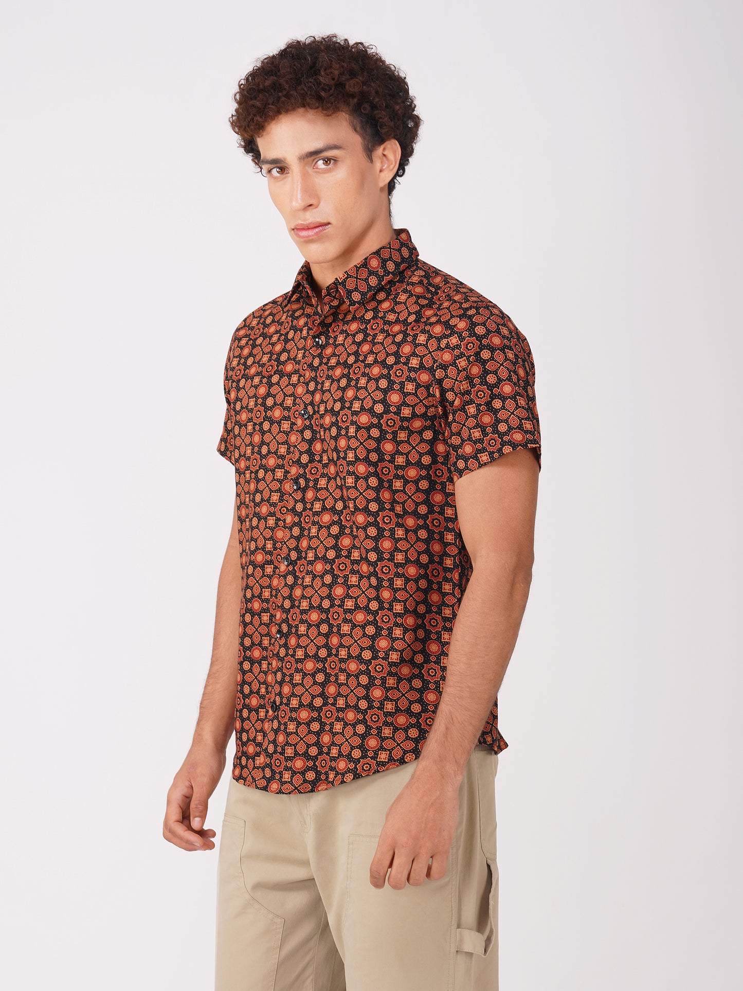 Vastraa Fusion Men's Block Print Cotton Summer Shirt