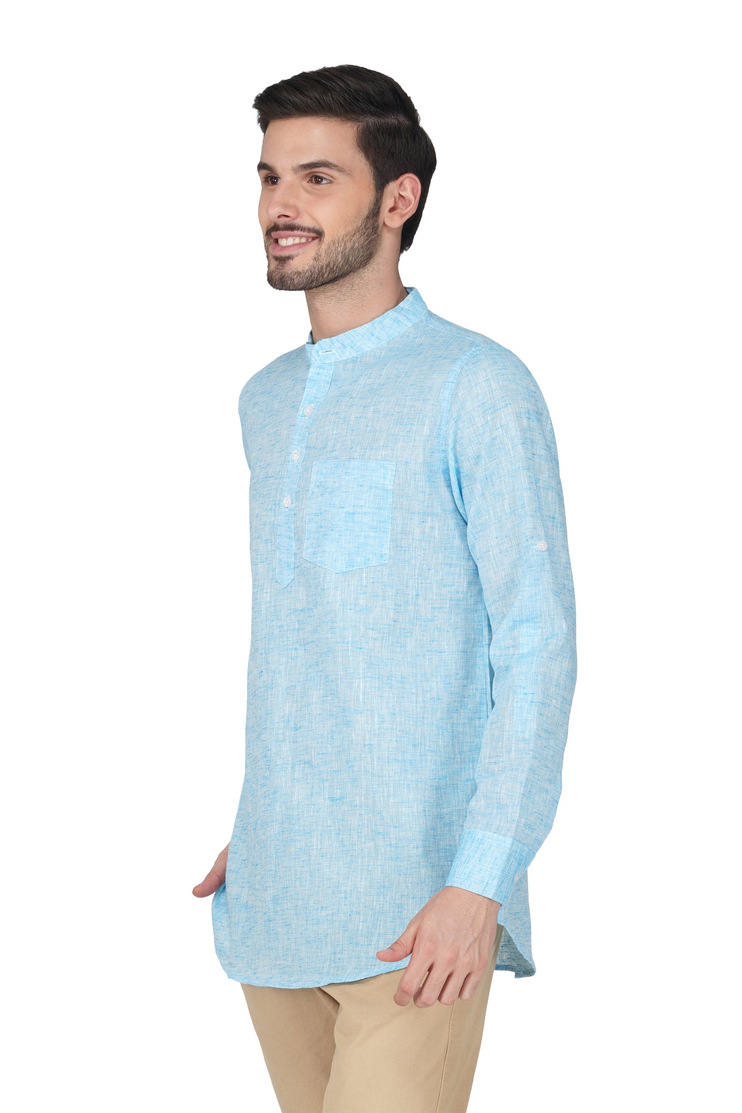 Vastraa Fusion Khadi Short Kurta For Men Casual Solid Pattern Short Kurta