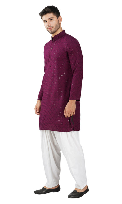 Kurta For Men Rayon Sequence Chikankari Embroidery Kurta