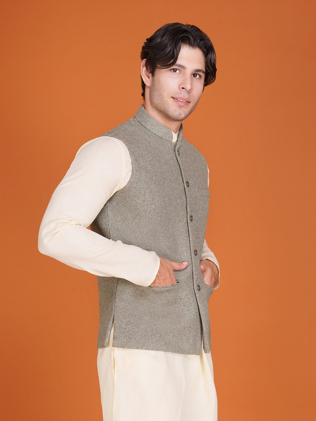 Vastraa Fusion Men's Traditional Woolen Nehru Jacket Modi Waistcoat