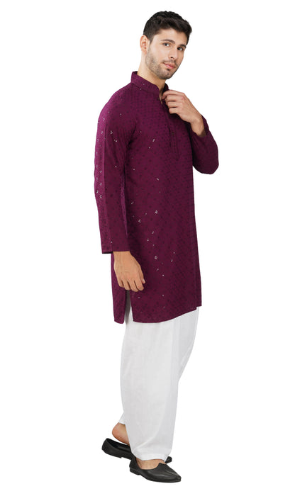 Kurta For Men Rayon Sequence Chikankari Embroidery Kurta