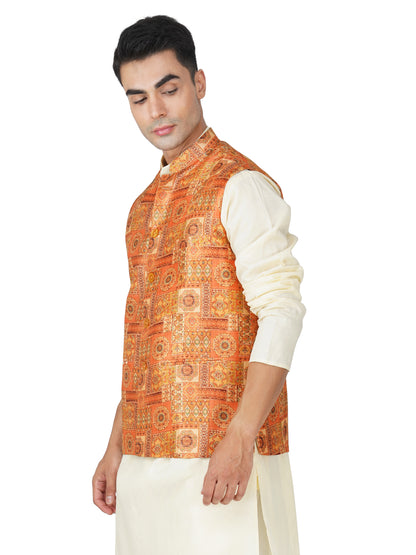 Men's Digital Printed - Mango Silk Nehru Jacket Ladies Modi Jacket / Waistcoat