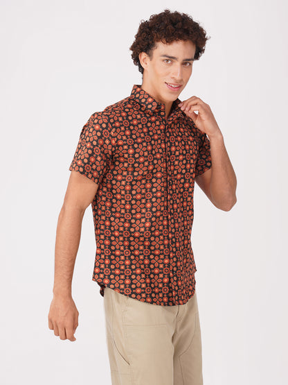 Vastraa Fusion Men's Block Print Cotton Summer Shirt