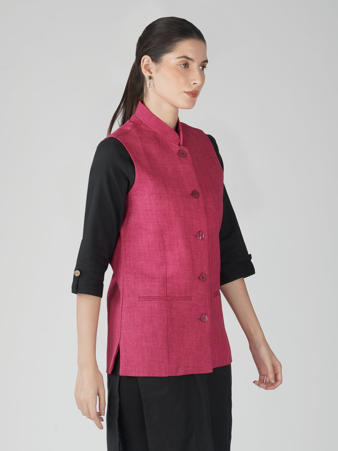 Vastraa Fusion Solid Indian Traditional Ethnic Waistcoat Festive Nehru jacket for Women