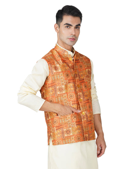 Men's Digital Printed - Mango Silk Nehru Jacket Ladies Modi Jacket / Waistcoat