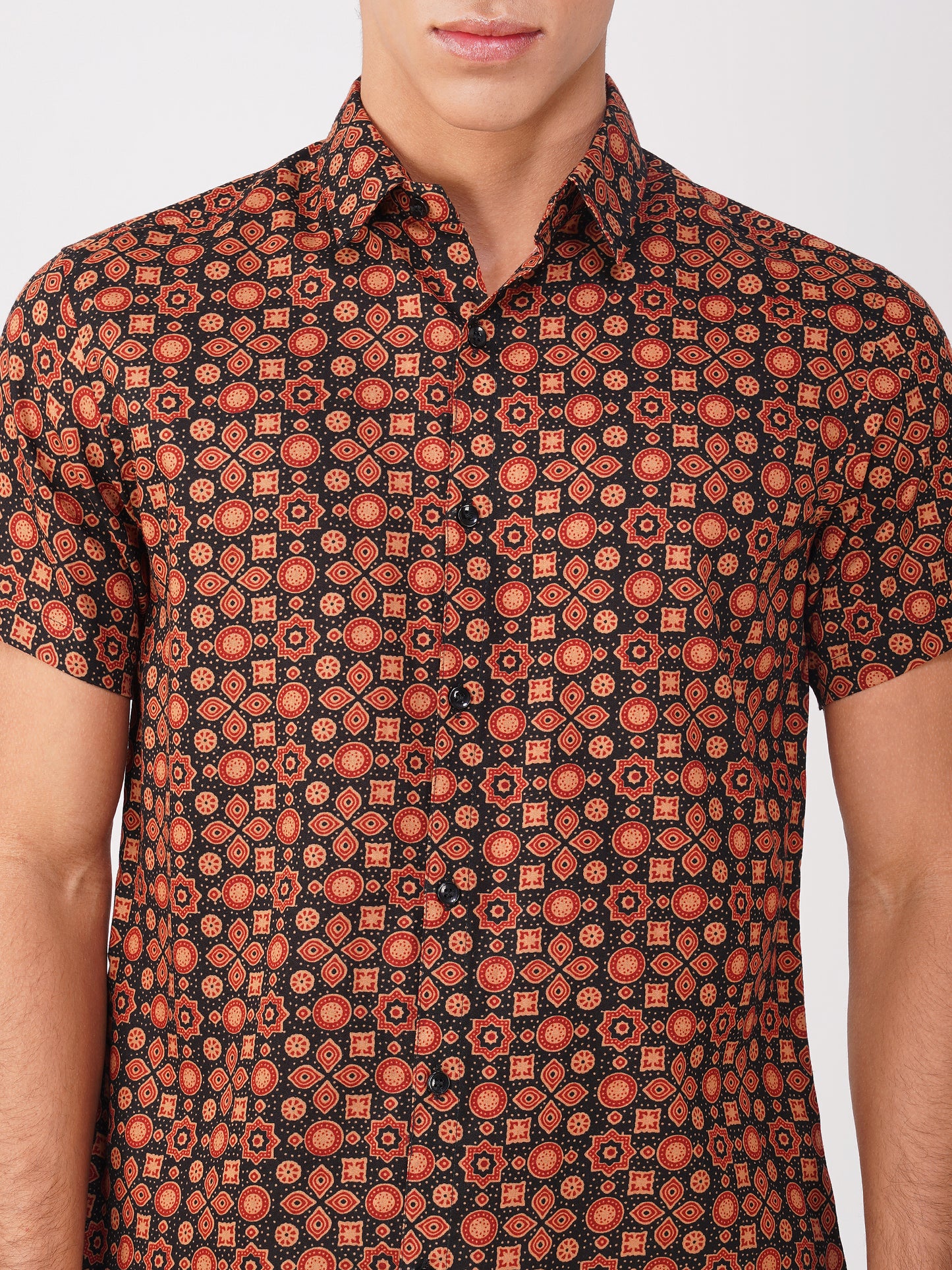 Vastraa Fusion Men's Block Print Cotton Summer Shirt