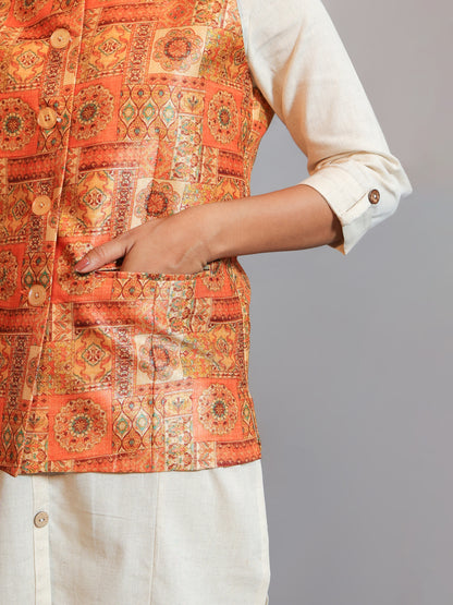 Digital Printed - Mango Silk Nehru Jacket Ladies Modi Jacket / Waistcoat