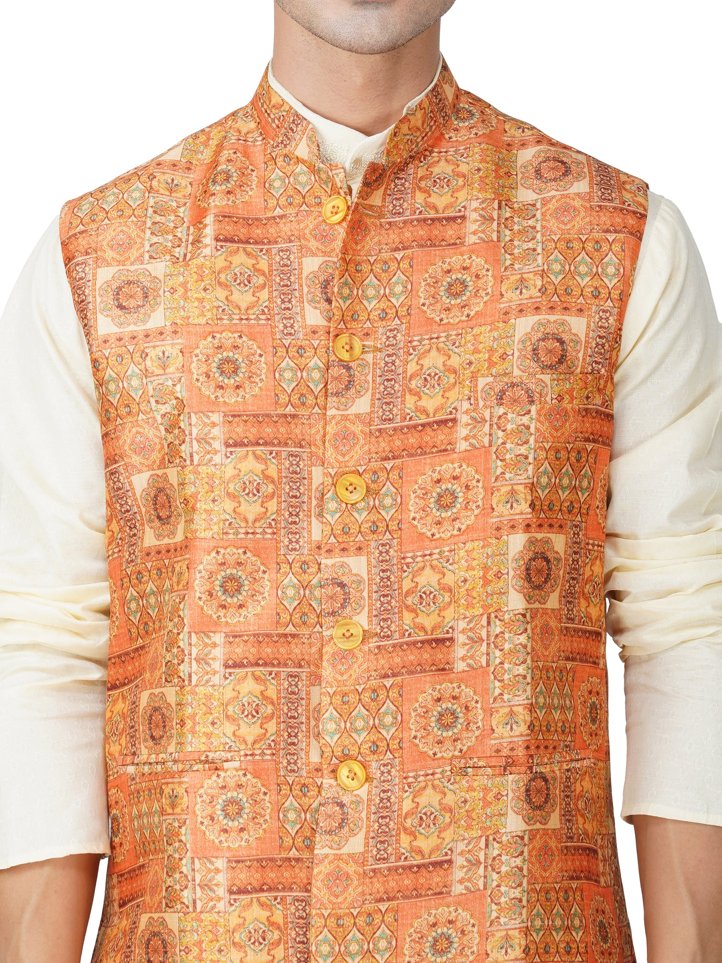 Men's Digital Printed - Mango Silk Nehru Jacket Ladies Modi Jacket / Waistcoat