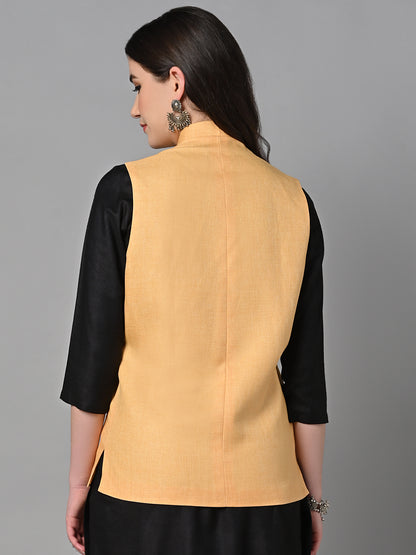 Vastraa Fusion Solid Indian Traditional Ethnic Waistcoat Festive Cotton Nehru Jacket for Women