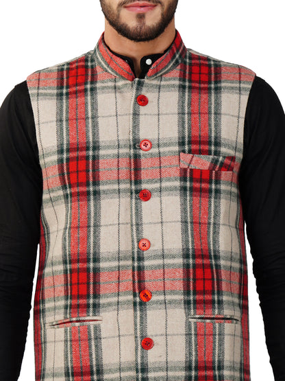 Vatsraa Fusion Modi Jacket Waistcoat Checks Pattern Woolen Nehru Jacket