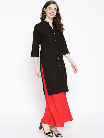 Vastraa Fusion Women's Pure Cotton Solid Button Kurti