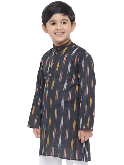 Kurta for Kids- Khadi Look in Mix Ikat Patterns South Cotton Kurta