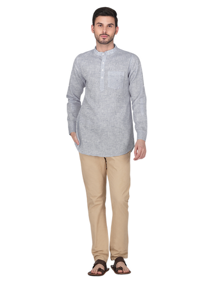 Vastraa Fusion Khadi Short Kurta For Men Casual Solid Pattern Short Kurta