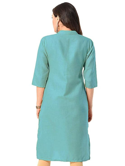 Vastraa Fusion Women's Khadi Yellow Casual Solid Both Side Button Cotton Kurti with Stitched Parallel Matching Stripes