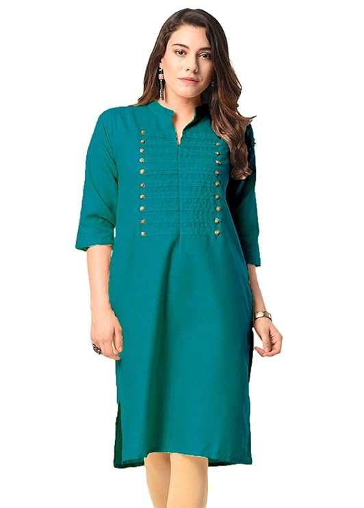 Vastraa Fusion Women's Khadi Yellow Casual Solid Both Side Button Cotton Kurti with Stitched Parallel Matching Stripes