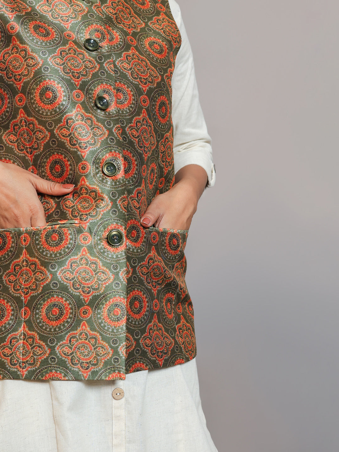 Digital Printed - Mango Silk Nehru Jacket Ladies Modi Jacket / Waistcoat