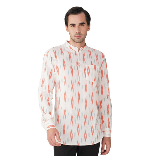 Vastraa Fusion Ikat Pattern Short Kurta For Men